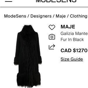 Maje Black Long Coat with Fur Trim